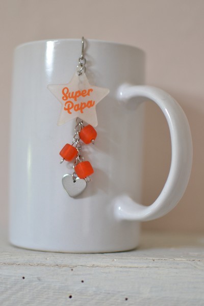 Boule à thé "Super Papa" étoile et perles orange