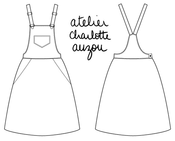 patron salopette + jupe trapèze avec poche Atelier Charlotte Auzou