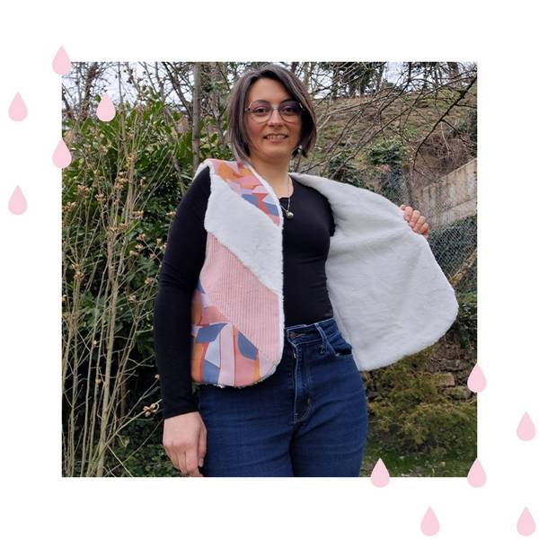 mon gilet ladakh sans manche réversible en fausse fourrure et patchwork chevrons